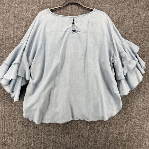 LC Lauren Conrad Blouse Top Womens XL Blue Round Neck Ruffle Cottagecore Boho - Picture 4 of 8